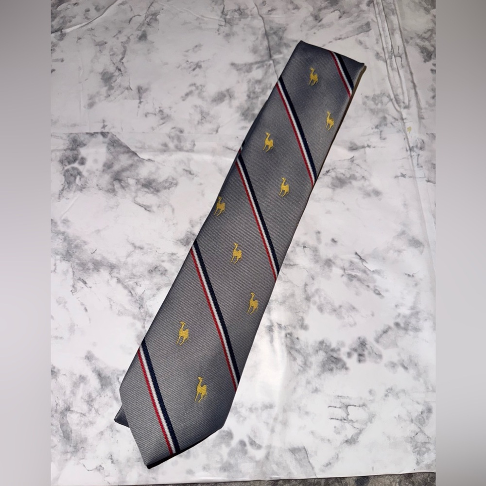 Vintage Sahara Gray Gold Camel Diagonal Blue/Red Striped Neck Tie 57” X 3”